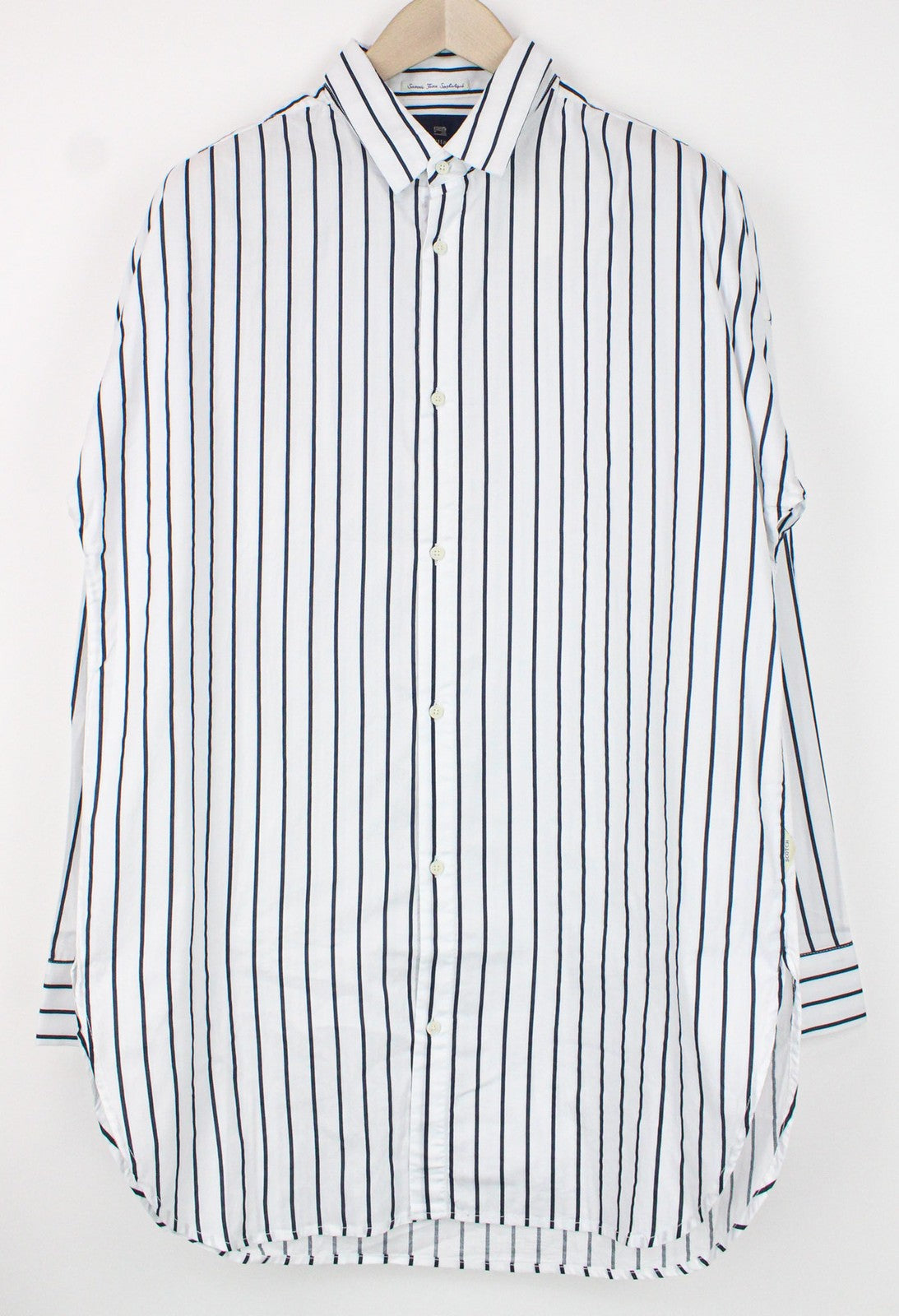 SCOTCH & SODA Ams Couture Men's L White Cotton Striped Pattern Long Fit Shirt