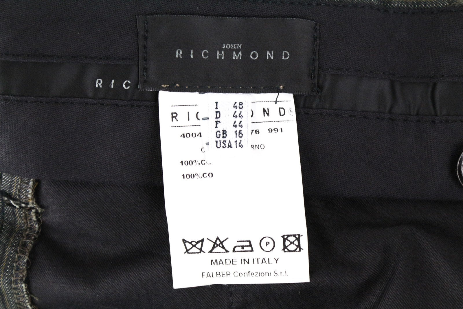 JOHN RICHMOND vyriškos pilkos dryžuotos grynos medvilnės klasikinės oficialios kelnės, UK16 