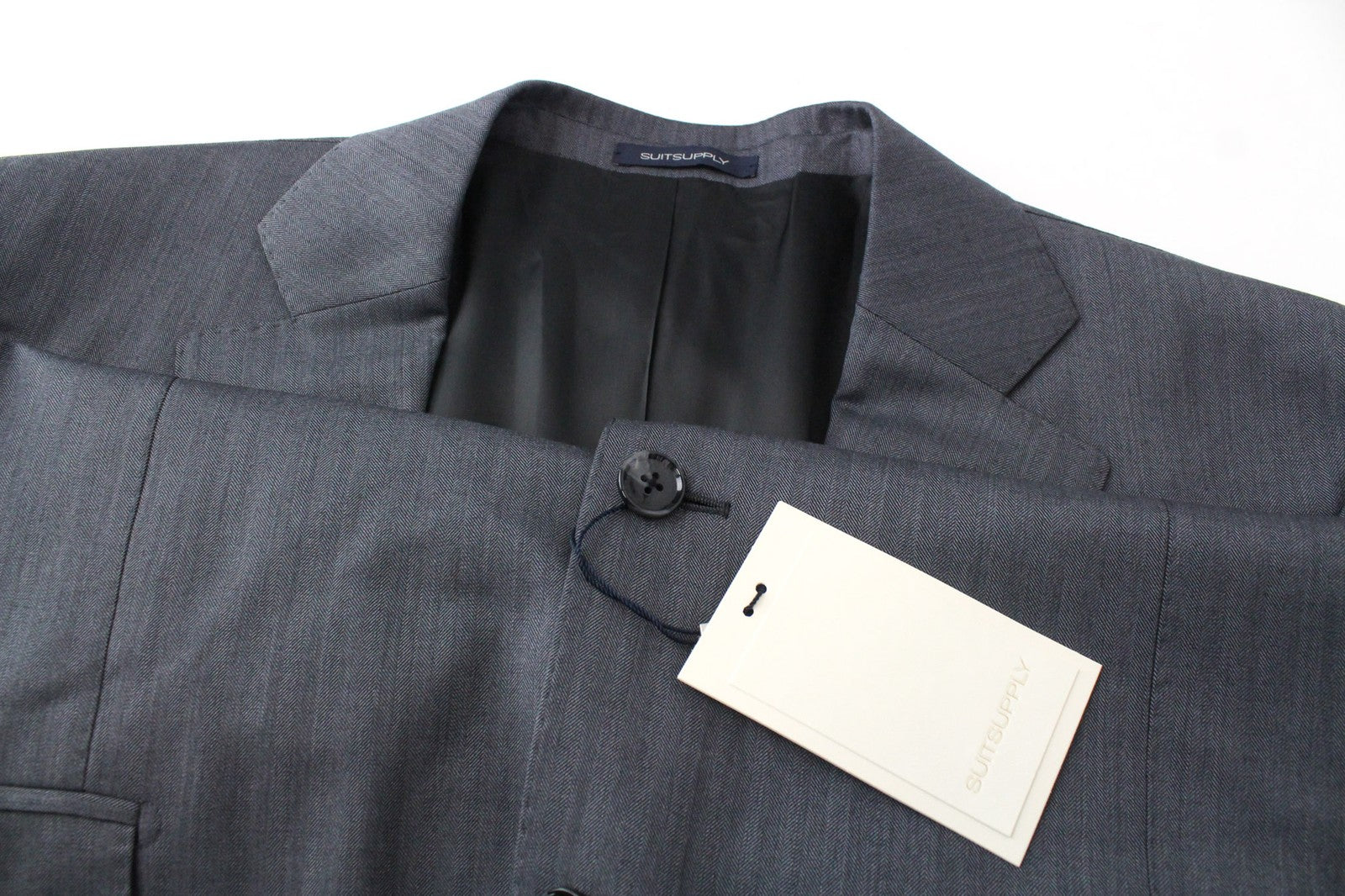 SUITSUPPLY La Spalla vyriškas pilkas vilnonis pamušalas, vienaeilis švarkas, UK48L 