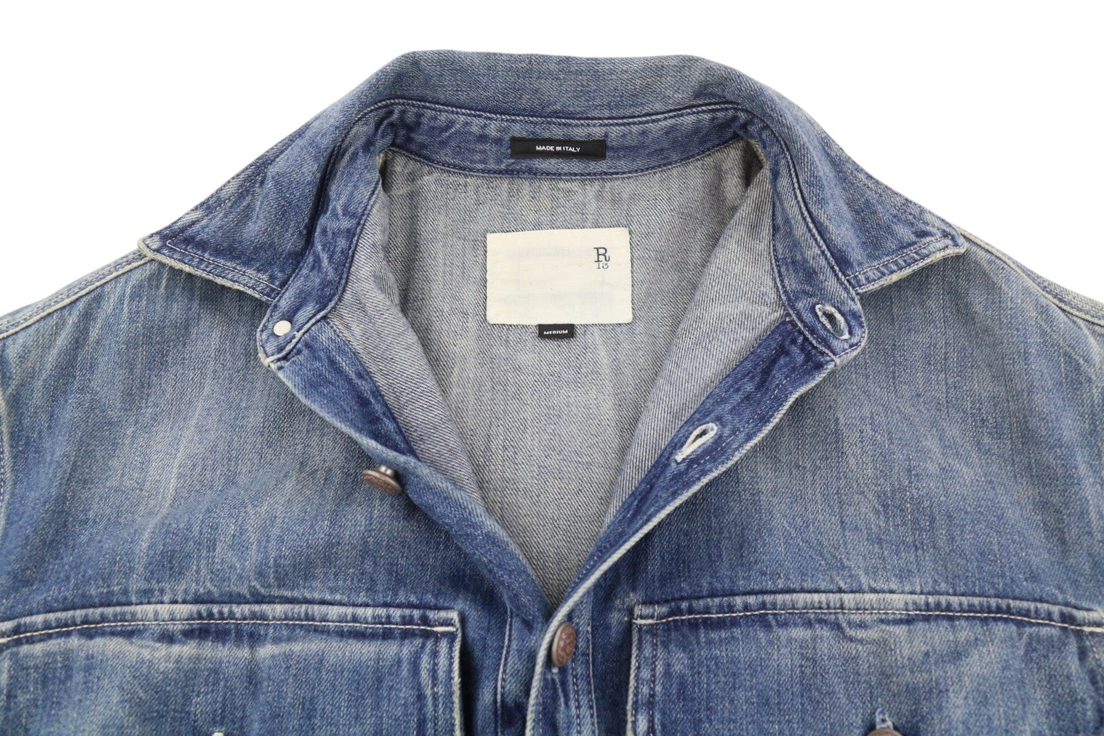 R13 Didelio dydžio dvigubo sluoksnio marškinėliai moterims, striukė M Kellen sagomis užsegama išblukusi mėlyna 