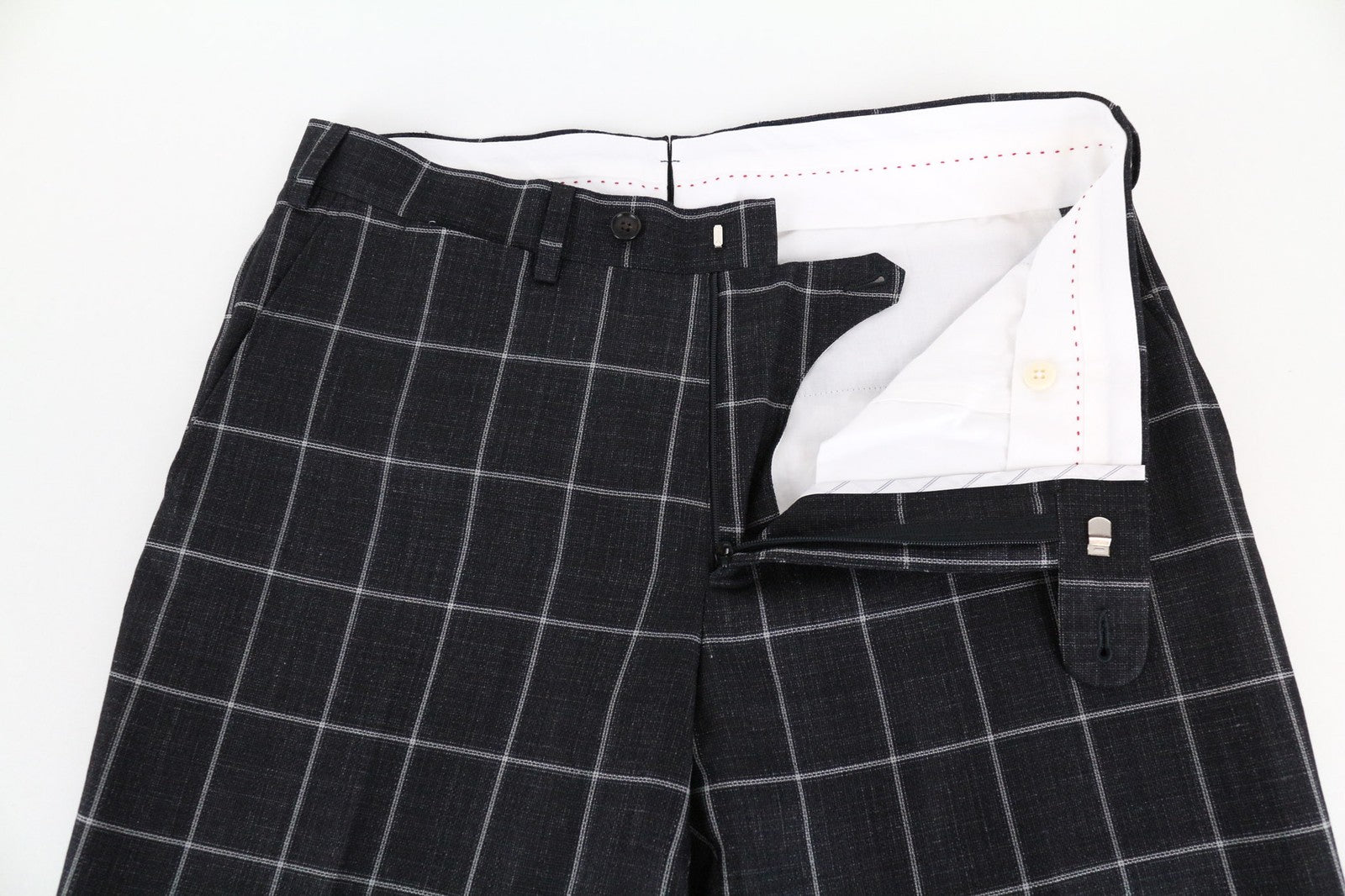 SUITSUPPLY Brescia vyriškos pilkos languotos vilnos, šilko, lininės kelnės, UK38S, klostuotos 