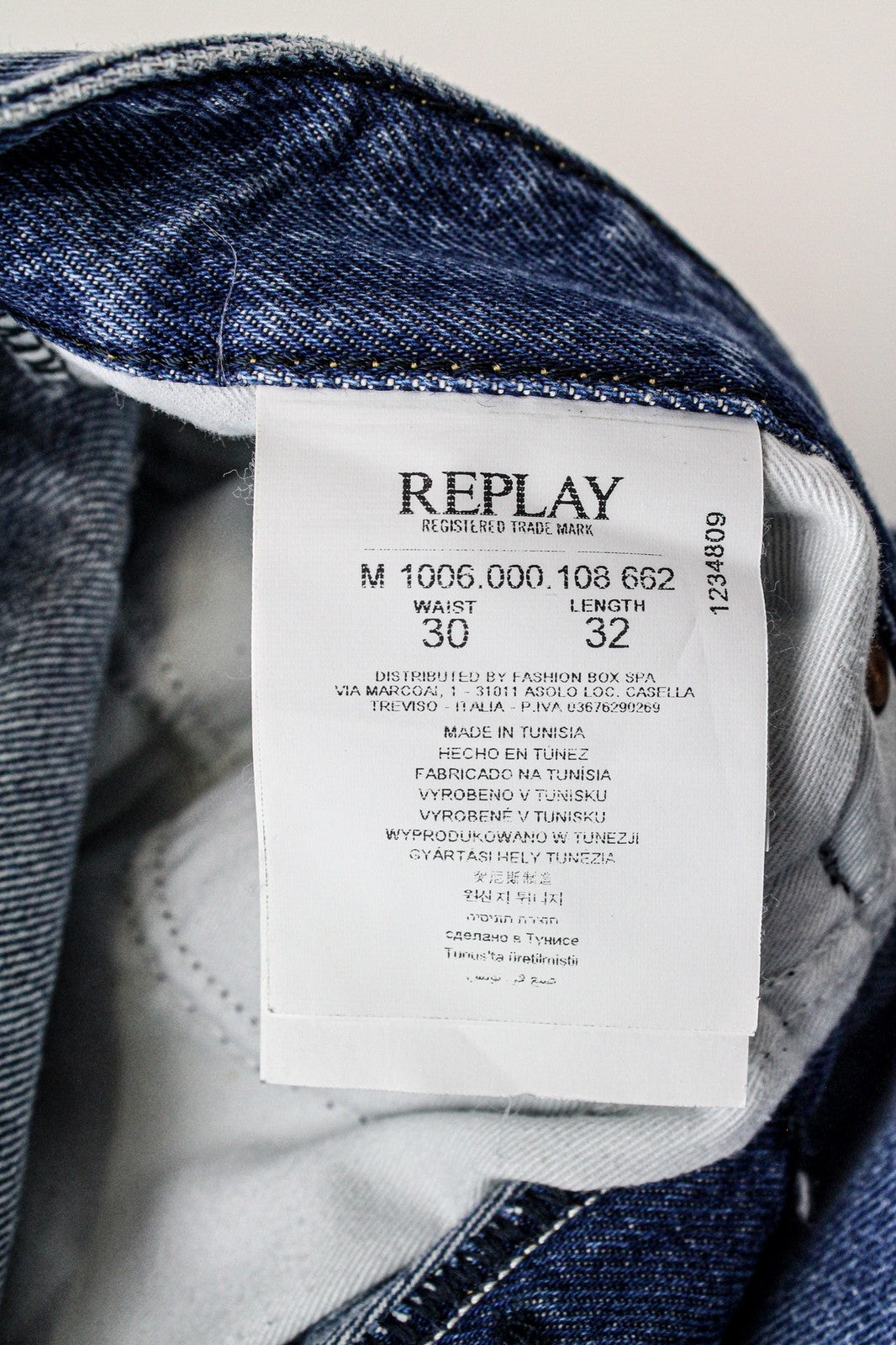 REPLAY Tinmar vyriški W30/L32 mėlyni siaurėjantys grynos medvilnės džinsai 