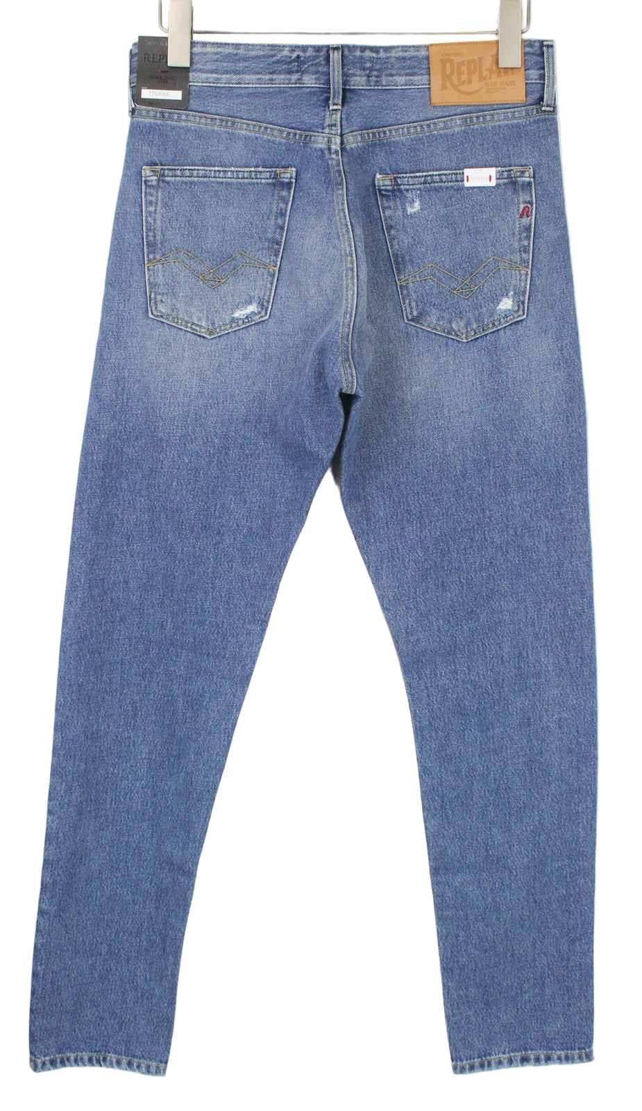REPLAY Tinmar vyriški W30/L32 mėlyni siaurėjantys grynos medvilnės džinsai 
