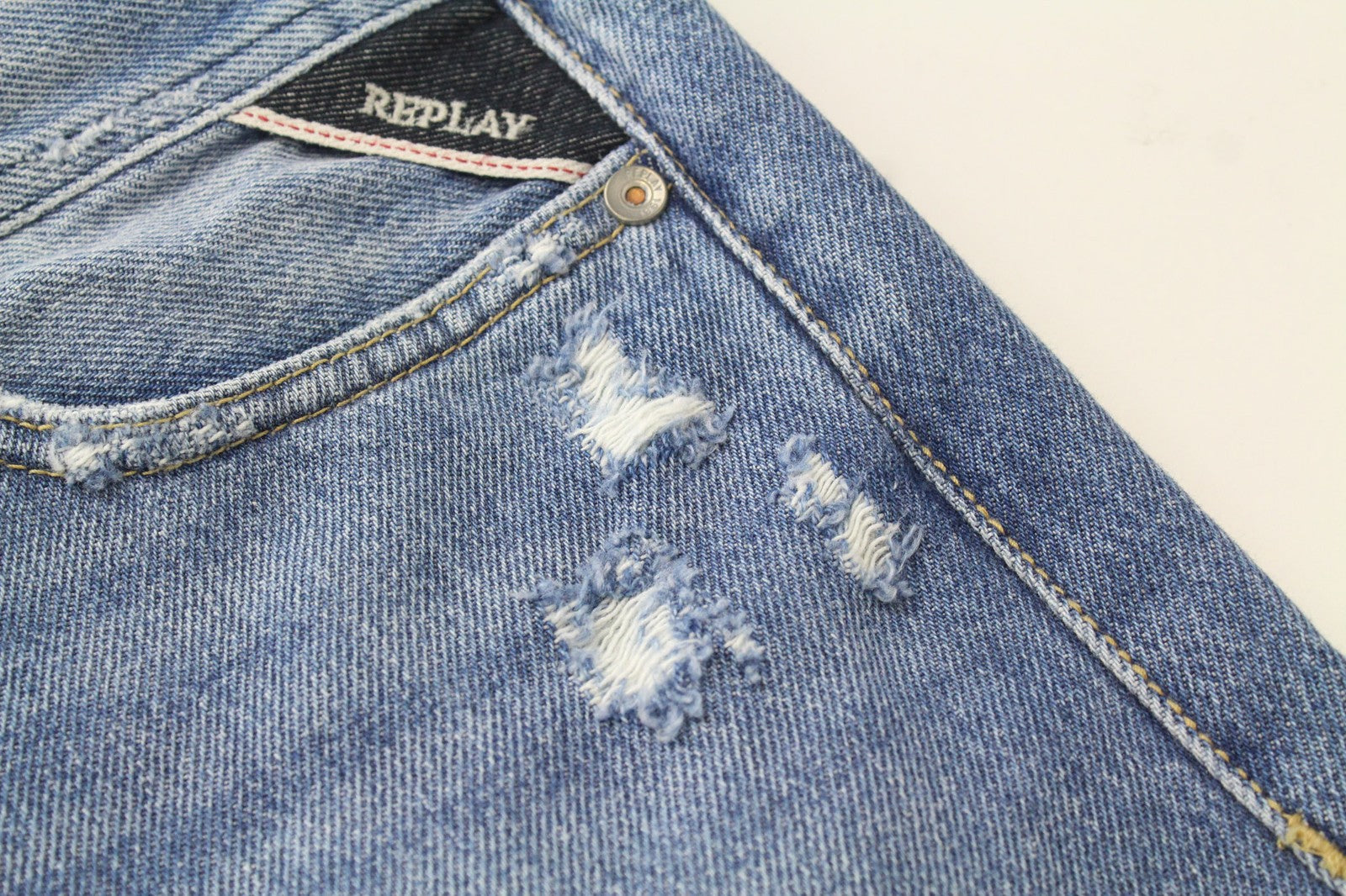 REPLAY Tinmar vyriški W30/L32 mėlyni siaurėjantys grynos medvilnės džinsai 