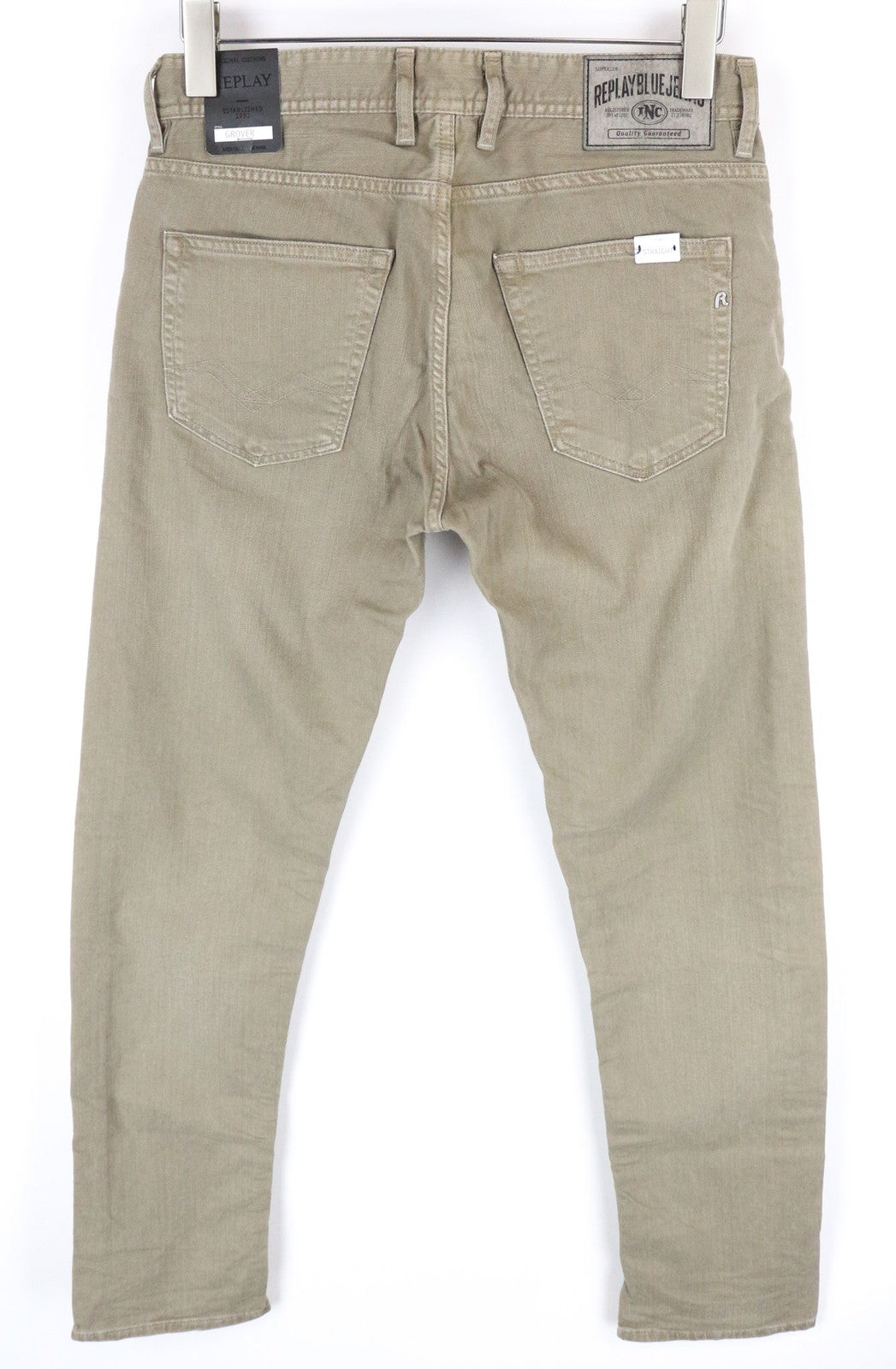 REPLAY Grover vyriški smėlio spalvos rudi tiesaus kirpimo medvilniniai tamprūs džinsai W30/L32 