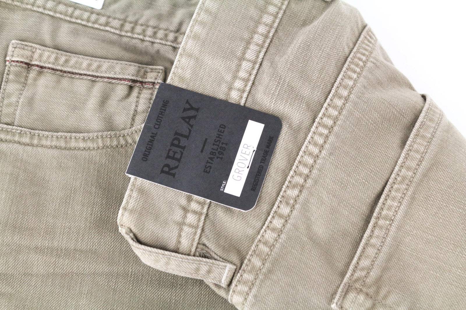 REPLAY Grover vyriški smėlio spalvos rudi tiesaus kirpimo medvilniniai tamprūs džinsai W30/L32 