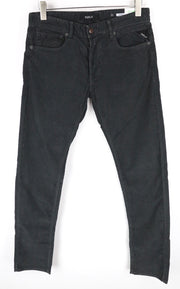 REPLAY Grover vyriškos pilkos velveto tiesaus kirpimo medvilninės tamprios kelnės W31/L34