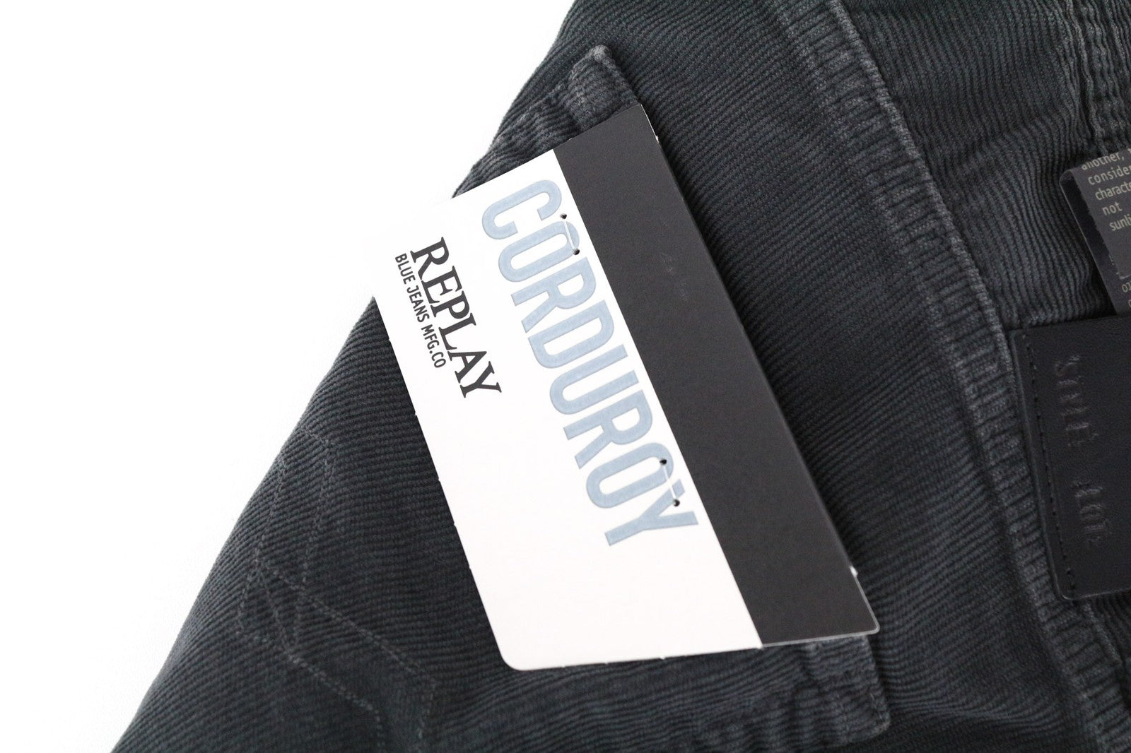 REPLAY Grover vyriškos pilkos velveto tiesaus kirpimo medvilninės tamprios kelnės W31/L34