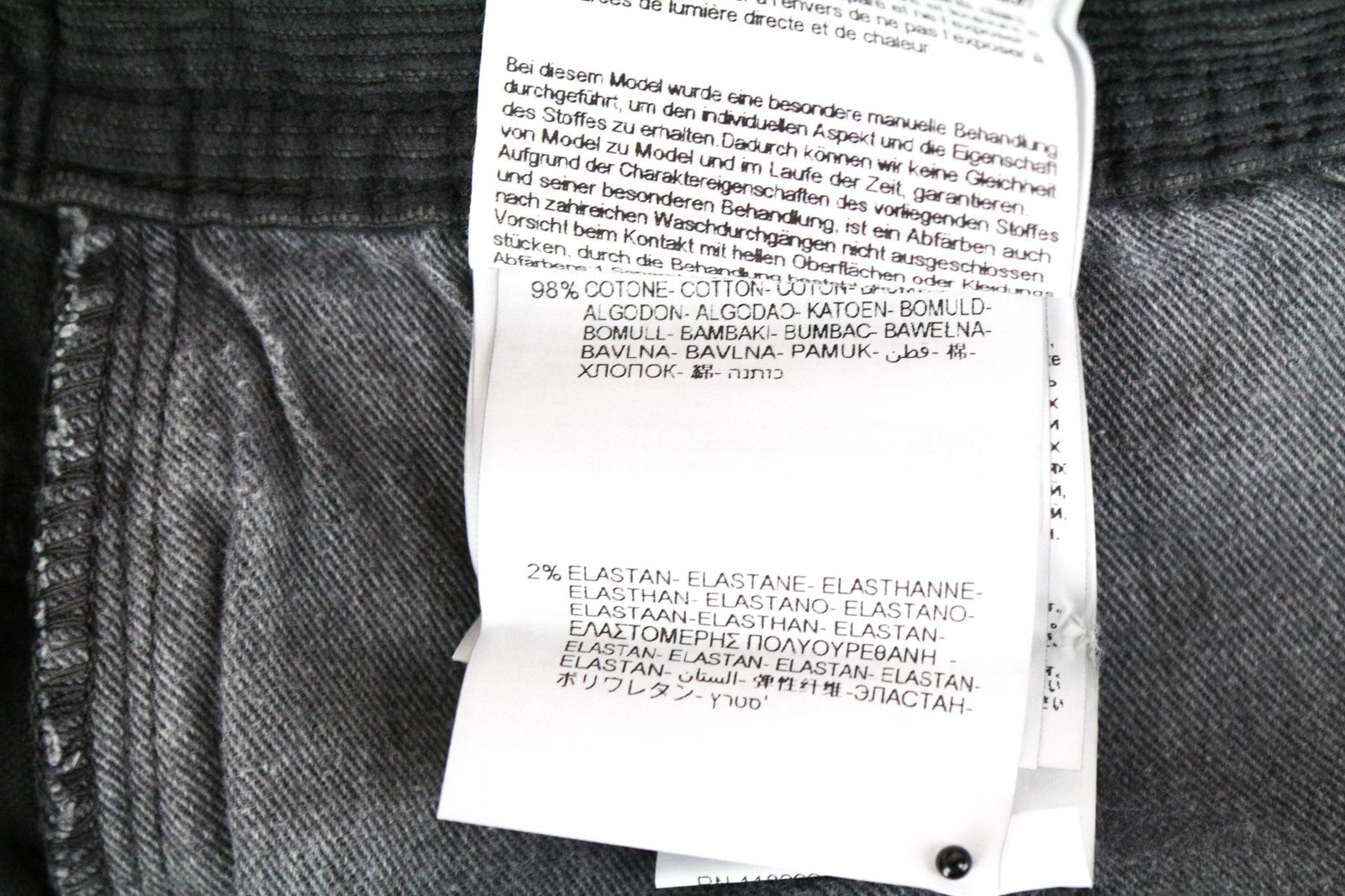 REPLAY Grover vyriškos pilkos velveto tiesaus kirpimo medvilninės tamprios kelnės W31/L34