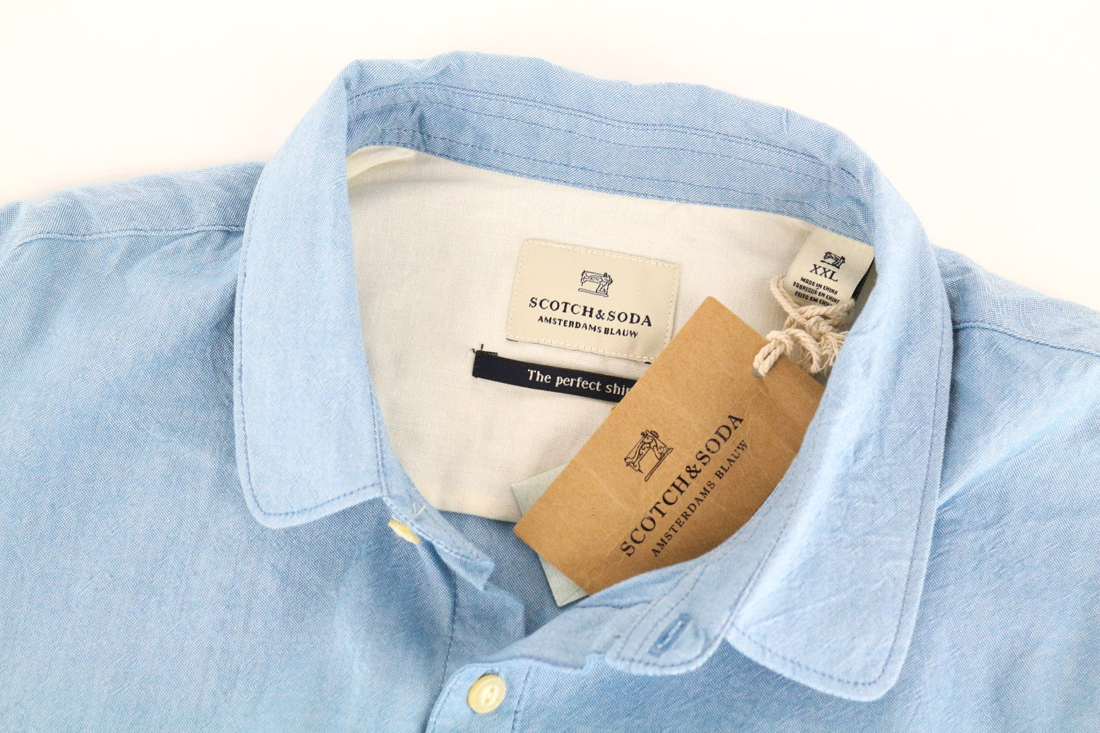 SCOTCH &amp; SODA Ams Blauw vyriški mėlyni medvilniniai ilgomis rankovėmis laisvalaikio marškiniai su kišenėmis 2XL dydžio 