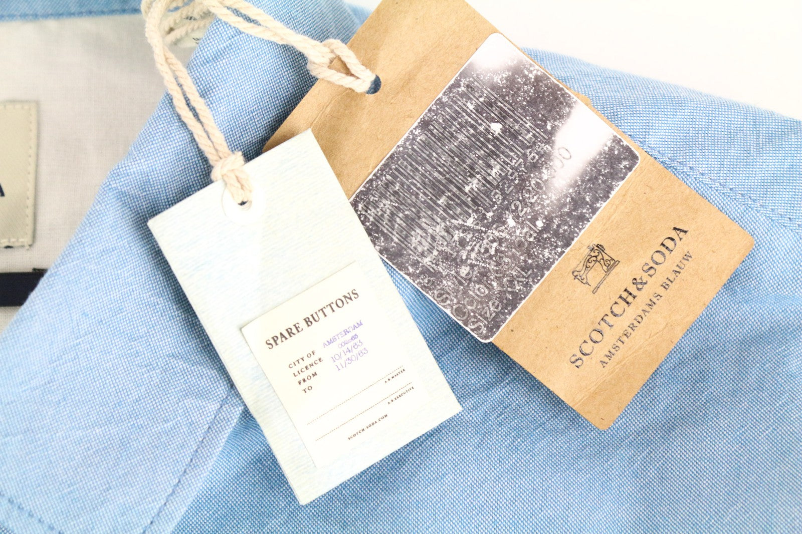 SCOTCH &amp; SODA Ams Blauw vyriški mėlyni medvilniniai ilgomis rankovėmis laisvalaikio marškiniai su kišenėmis 2XL dydžio 