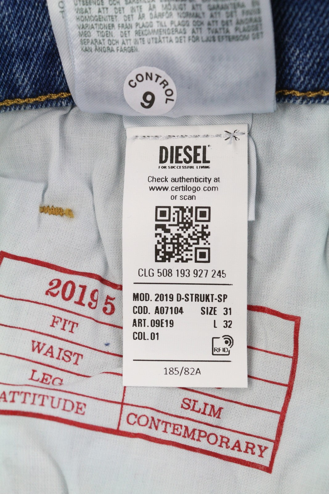 DIESEL 2019 D-Strukt-Sp 09E19 vyriški džinsai W31/L32 mėlyni, išblukinti, skalbti, ploni, su užtrauktuku 