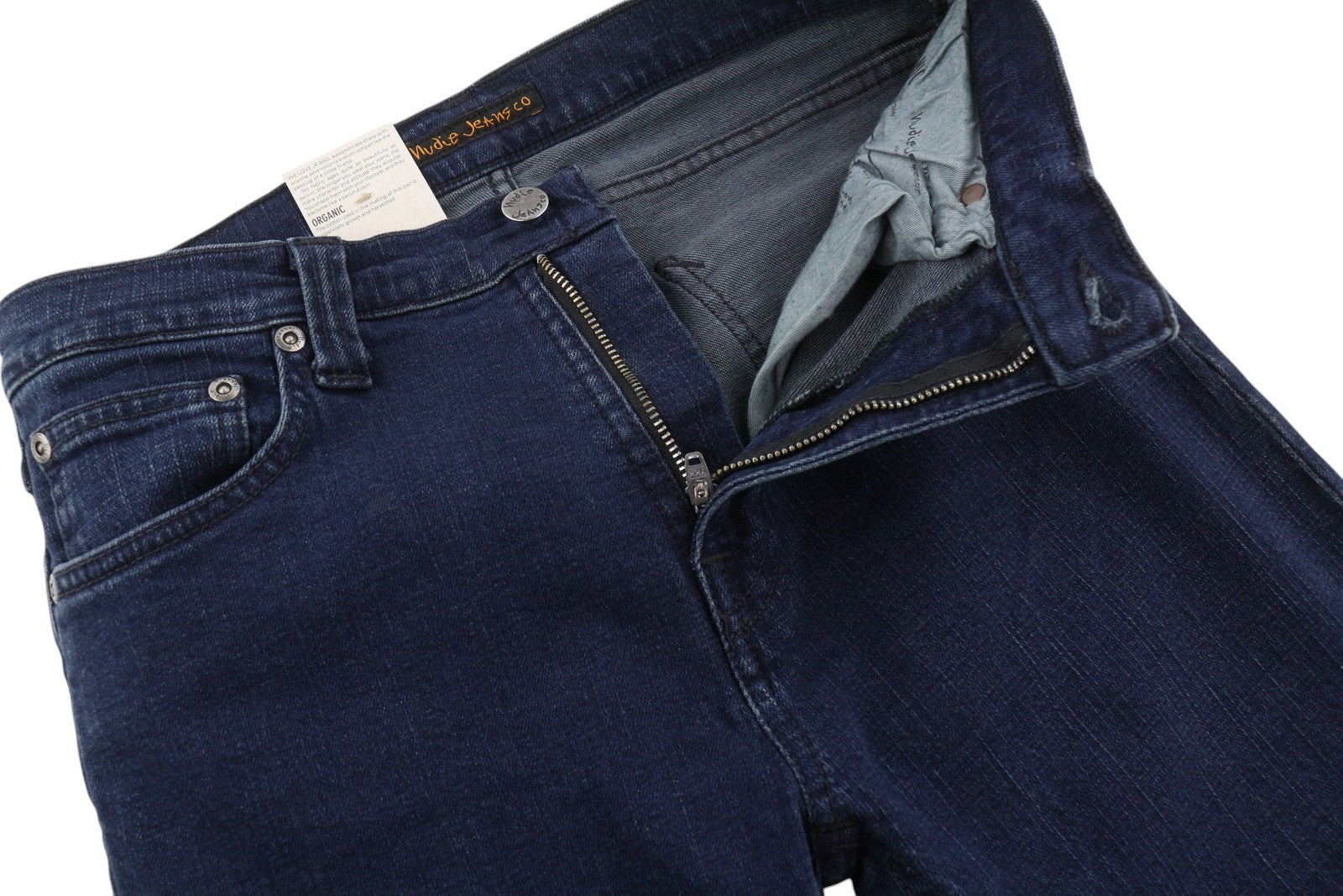 NUDIE JEANS High Kai Men Jeans W29/L30 Organic Dark Blue Zip Fly Skinny Fit