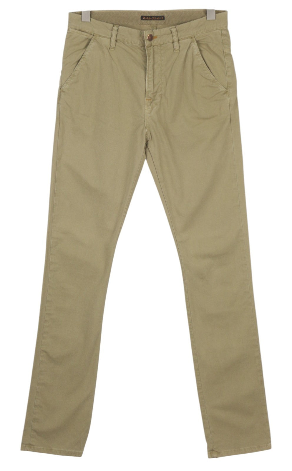NUDIE JEANS Khaki Slim Men Trousers W30/L34 Organic Warm Sand Zip Fly Chino