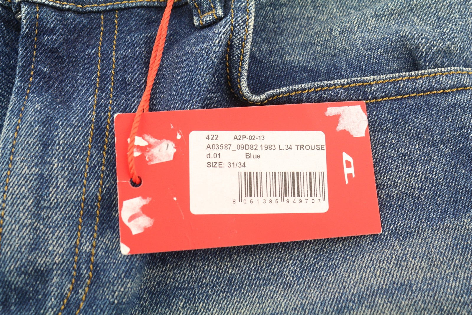 DIESEL 1983 09D82 vyriški džinsai W31/L34 mėlyni, išblukęs užtrauktukas, aptempti, aukštu juosmeniu 