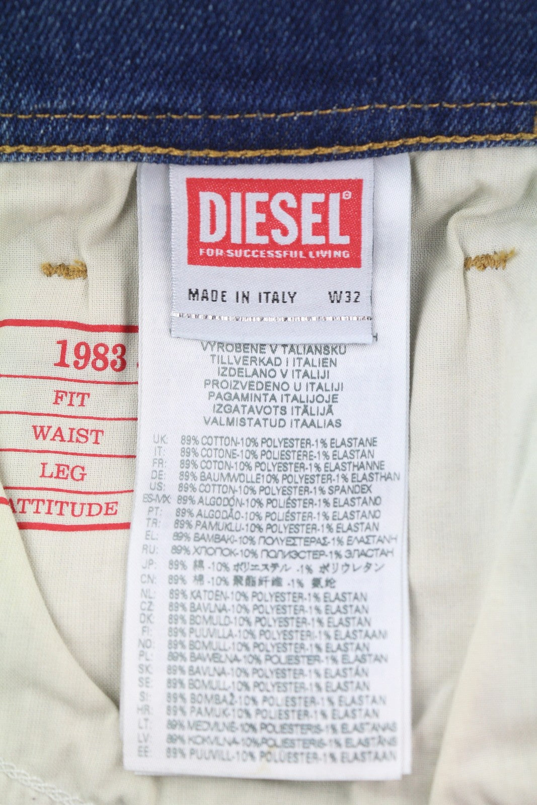 DIESEL 1983 09D82 vyriški džinsai W32/L34 mėlyni, išblukę, aptempti, aukštu juosmeniu. 