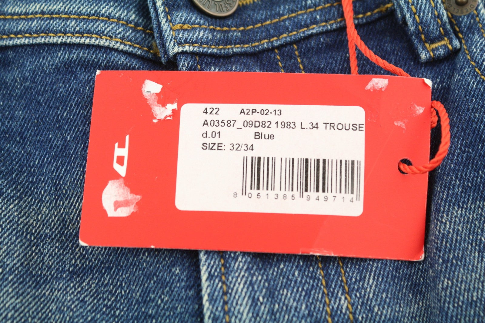 DIESEL 1983 09D82 vyriški džinsai W32/L34 mėlyni, išblukę, aptempti, aukštu juosmeniu. 