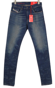 DIESEL 2019 D-Strukt 09C73 vyriški džinsai W30/L34 mėlyni, išblukinti, skalbti, ploni, su užtrauktuku 