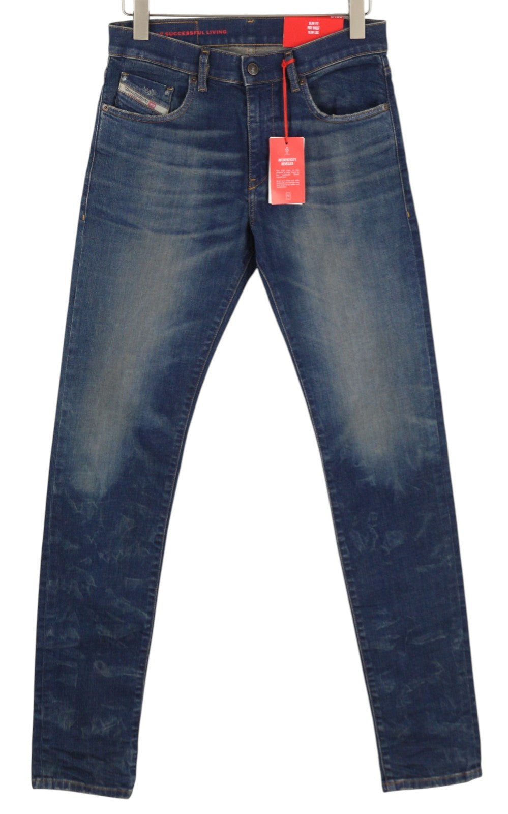 DIESEL 2019 D-Strukt 09C73 vyriški džinsai W30/L34 mėlyni, išblukinti, skalbti, ploni, su užtrauktuku 