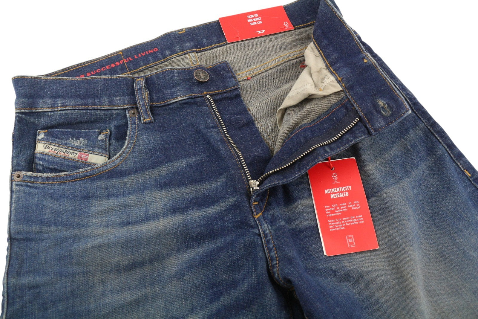 DIESEL 2019 D-Strukt 09C73 vyriški džinsai W30/L34 mėlyni, išblukinti, skalbti, ploni, su užtrauktuku 