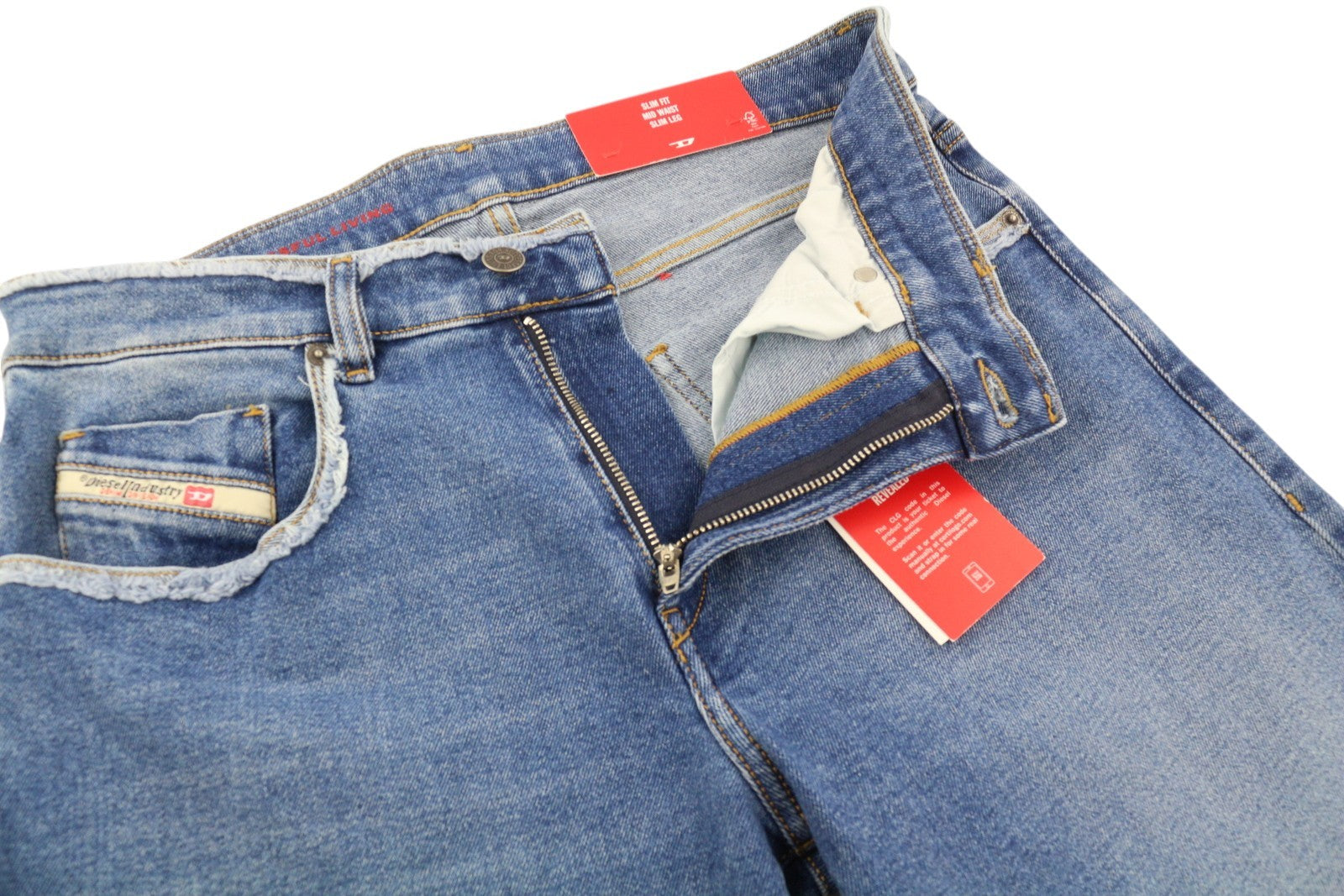 DIESEL 2019 D-Strukt-Sp 09E19 vyriški džinsai W31/L34 mėlyni, išblukinti, skalbti, ploni, užtrauktukai ties klešnėmis