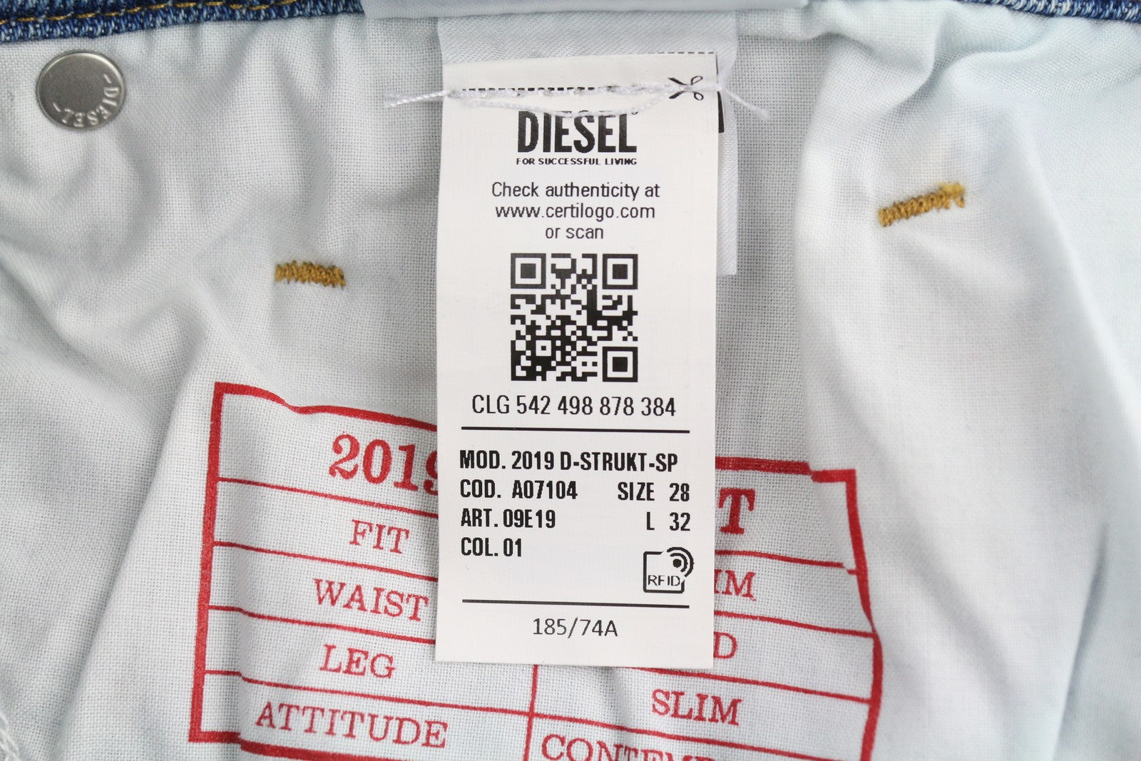 DIESEL 2019 D-Strukt-Sp 09E19 vyriški džinsai W28/L32 mėlyni, išblukinti, skalbti, ploni, su užtrauktuku 