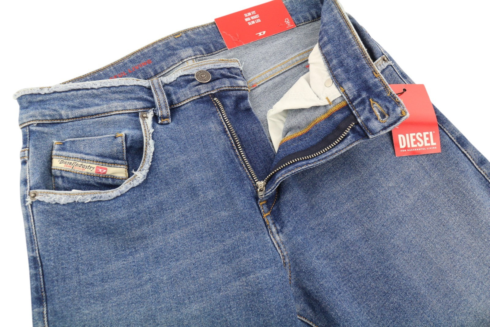DIESEL 2019 D-Strukt-Sp 09E19 vyriški džinsai W28/L32 mėlyni, išblukinti, skalbti, ploni, su užtrauktuku 