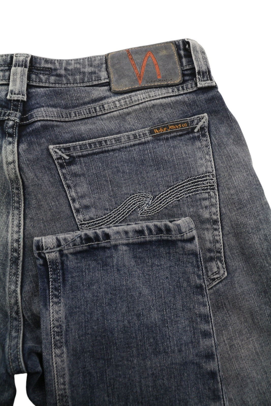 NUDIE JEANS Skinny Lin Patches Men Jeans W30/L32 Grey Faded Washed Denim Zip Fly