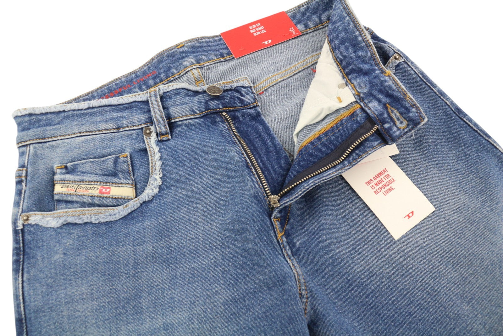 DIESEL 2019 D-Strukt-Sp 09E19 vyriški džinsai W30/L32 mėlyni, išblukinti, skalbti, ploni, su užtrauktuku 