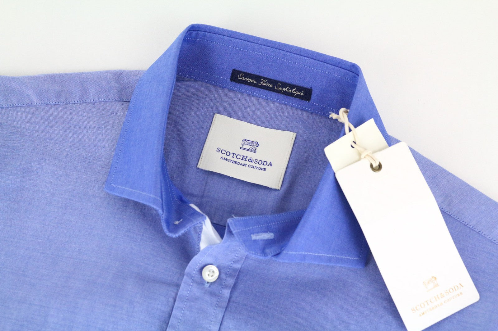 SCOTCH &amp; SODA vyriški šviesiai mėlyni, ploni, melanžo spalvos, grynos medvilnės marškiniai S dydžio