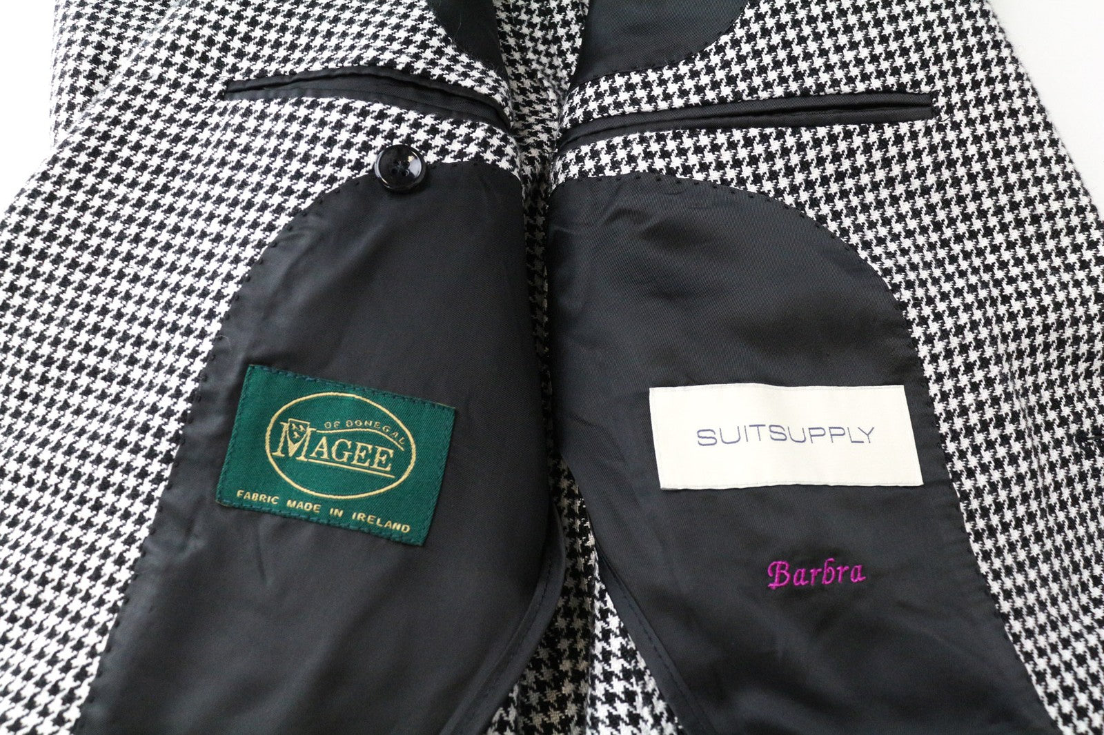 SUITSUPPLY La Spalla moteriškas pilkas gryno lino raštuotas dviejų dalių kostiumas UK30R 