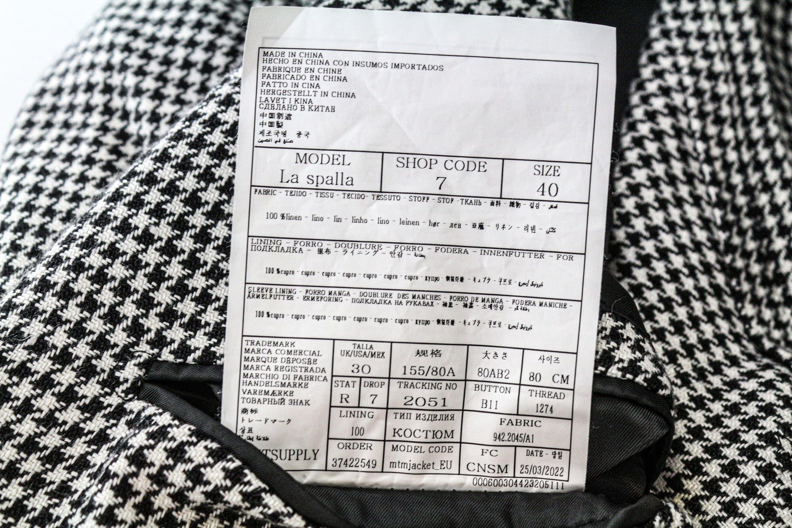 SUITSUPPLY La Spalla moteriškas pilkas gryno lino raštuotas dviejų dalių kostiumas UK30R 