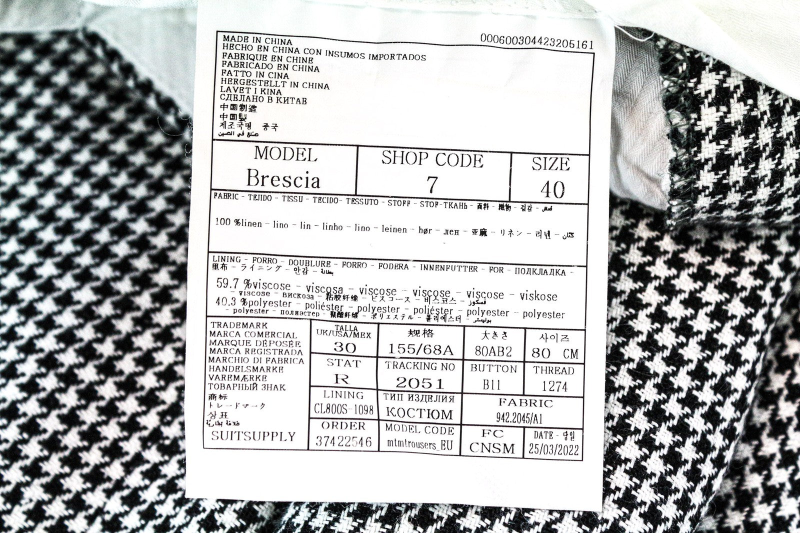 SUITSUPPLY La Spalla moteriškas pilkas gryno lino raštuotas dviejų dalių kostiumas UK30R 