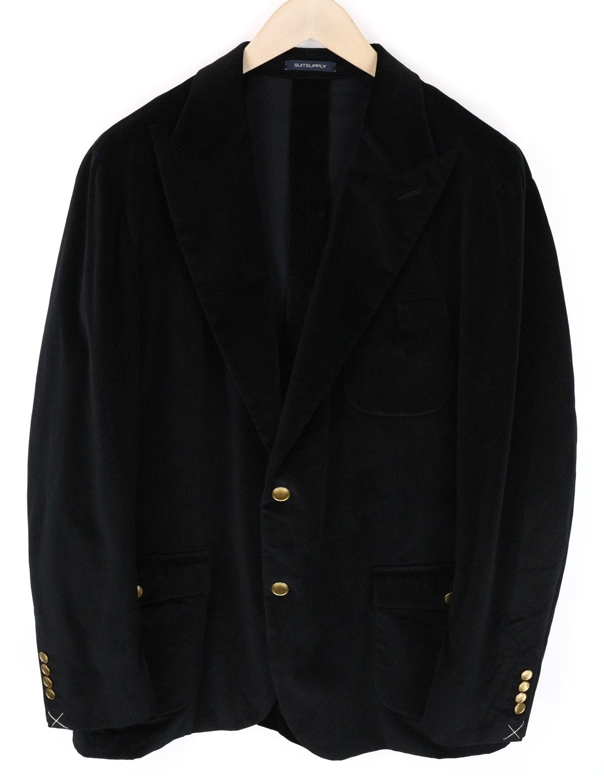 SUITSUPPLY La Spalla Men's UK48R Black Cotton Stretch Unlined Velvet Blazer