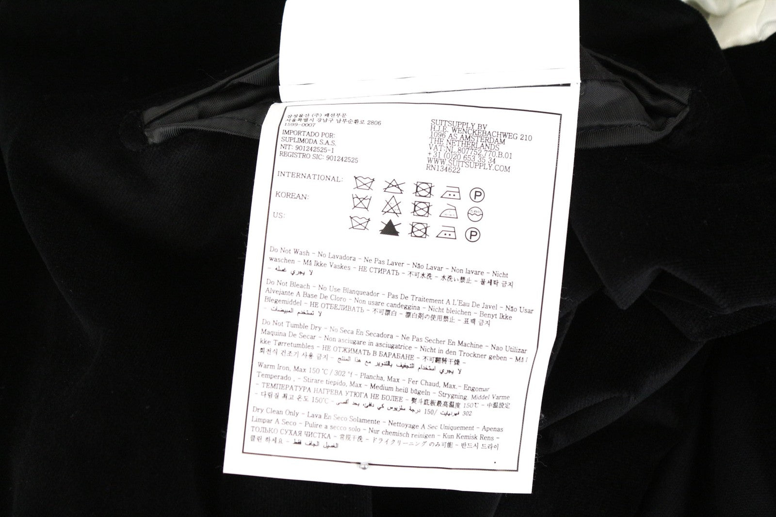 SUITSUPPLY La Spalla Men's UK48R Black Cotton Stretch Unlined Velvet Blazer