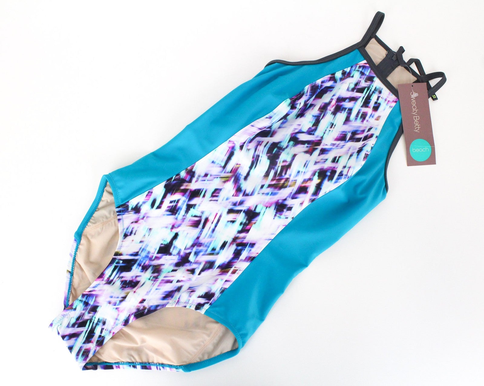 SWEATY BETTY Aquaglide moteriški mėlyni raštuoti greitai džiūstantys vienos dalies maudymosi kostiumėliai 