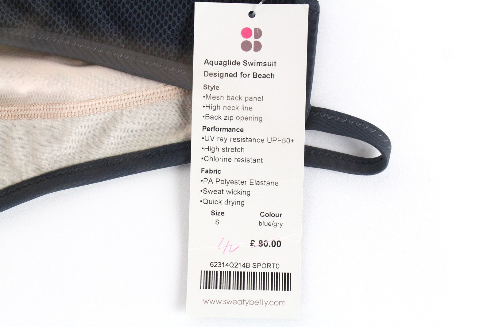 SWEATY BETTY Aquaglide moteriški mėlyni raštuoti greitai džiūstantys vienos dalies maudymosi kostiumėliai 