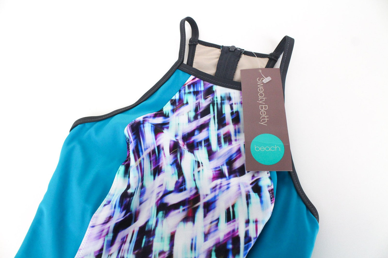 SWEATY BETTY Aquaglide moteriški mėlyni raštuoti greitai džiūstantys vienos dalies maudymosi kostiumėliai 