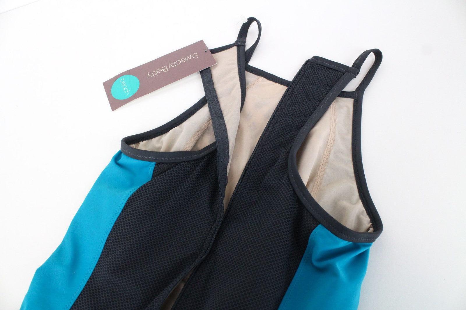 SWEATY BETTY Aquaglide moteriški mėlyni raštuoti greitai džiūstantys vienos dalies maudymosi kostiumėliai 