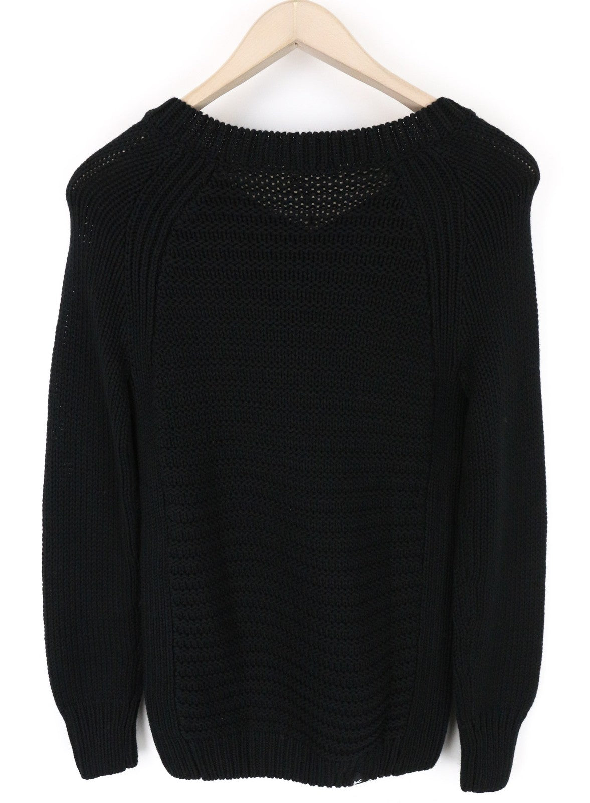 DENHAM Modu moteriškas XS dydžio juodas grynos medvilnės megztinis ilgomis rankovėmis V formos iškirpte