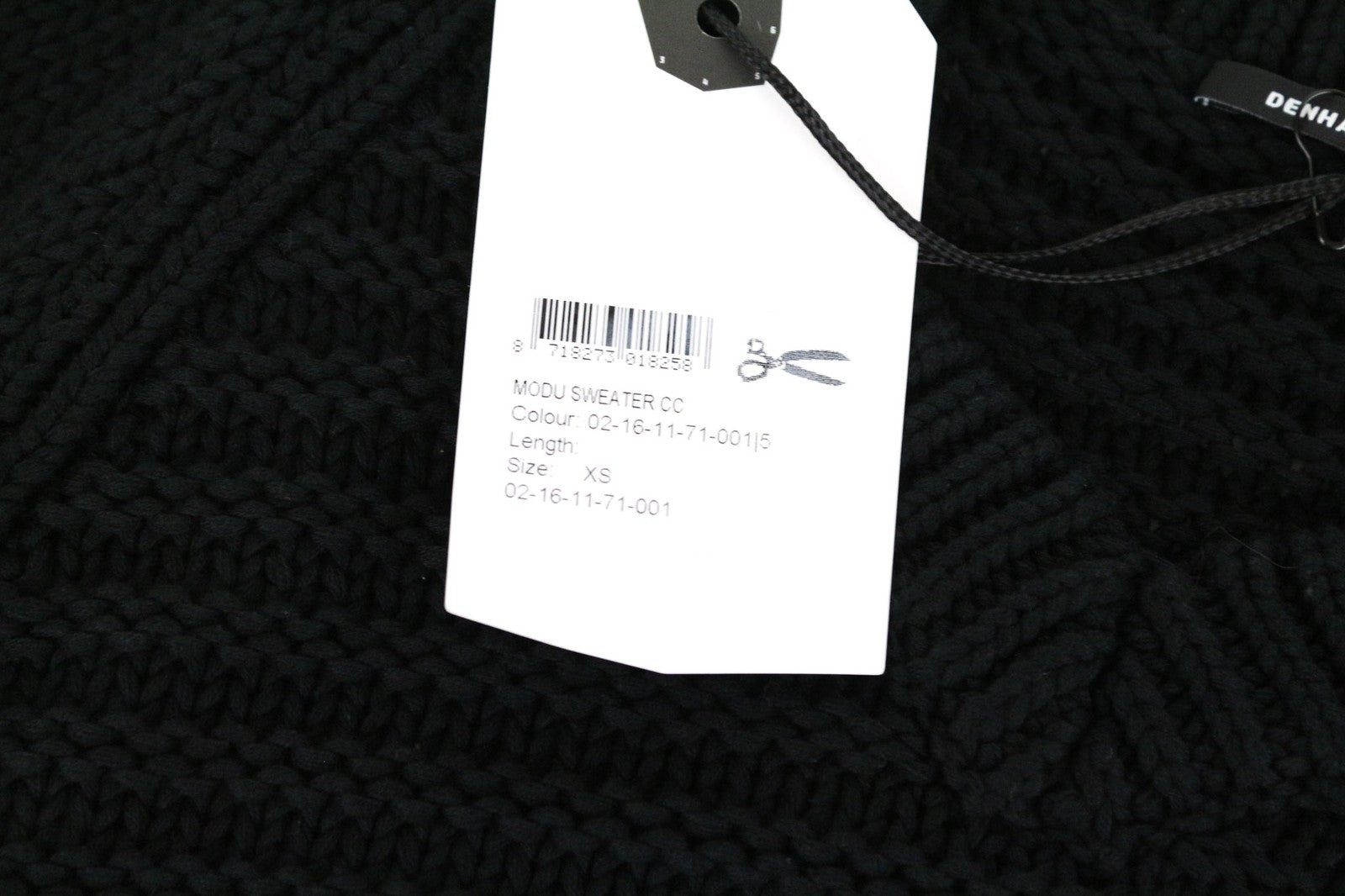 DENHAM Modu moteriškas XS dydžio juodas grynos medvilnės megztinis ilgomis rankovėmis V formos iškirpte
