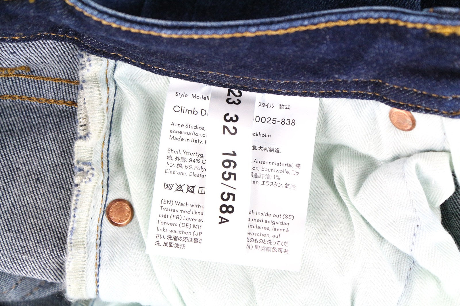 ACNE STUDIOS Climb Women's W23/L32 Dark Blue Skinny Bla Konst Zip Stretch Jeans