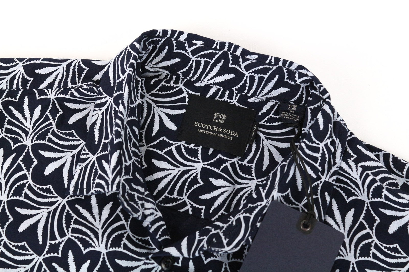 SCOTCH &amp; SODA Ams Couture vyriški M dydžio tamsiai mėlyni grynos medvilnės raštuoti ilgomis rankovėmis marškinėliai 