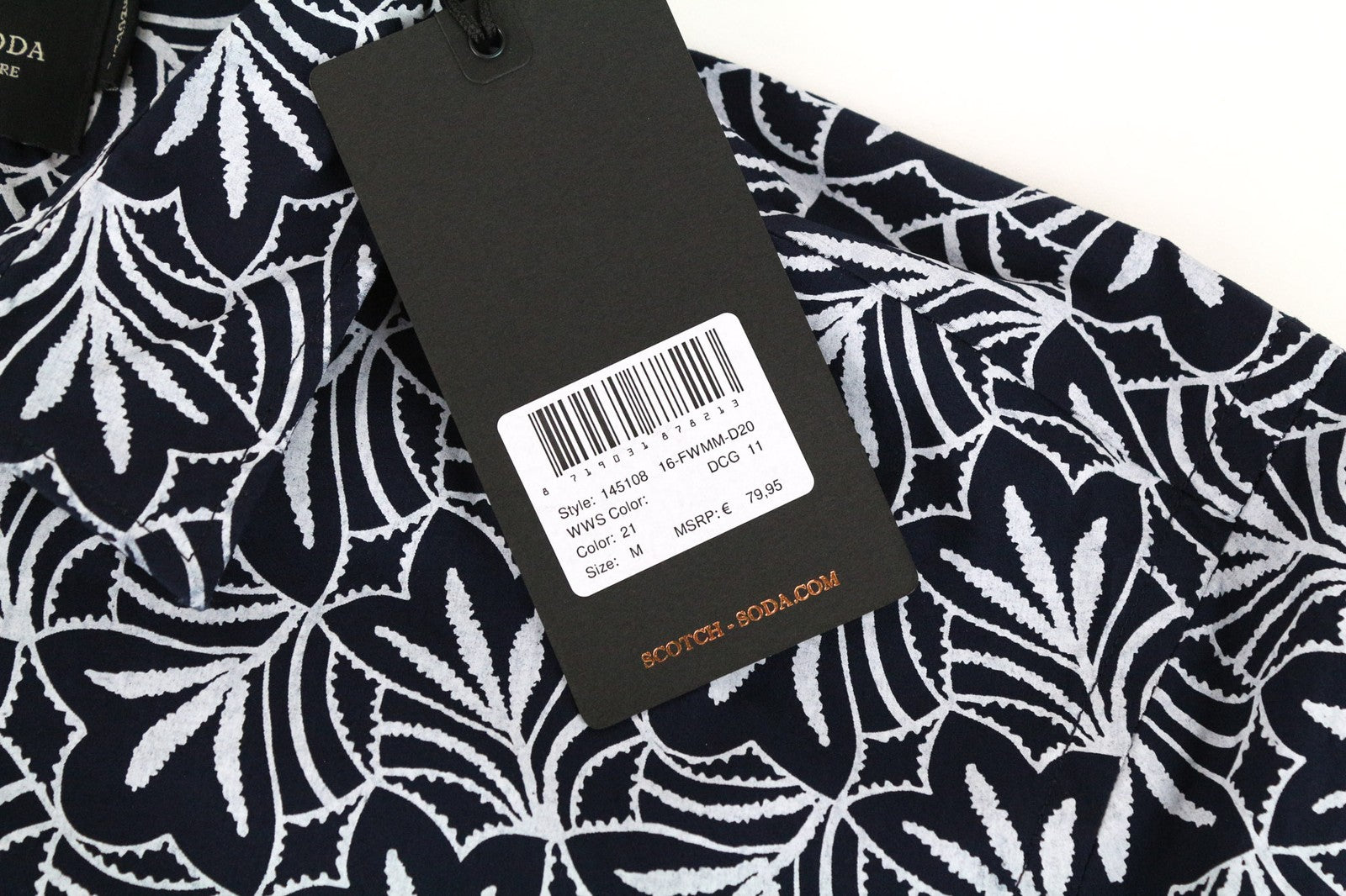 SCOTCH &amp; SODA Ams Couture vyriški M dydžio tamsiai mėlyni grynos medvilnės raštuoti ilgomis rankovėmis marškinėliai 