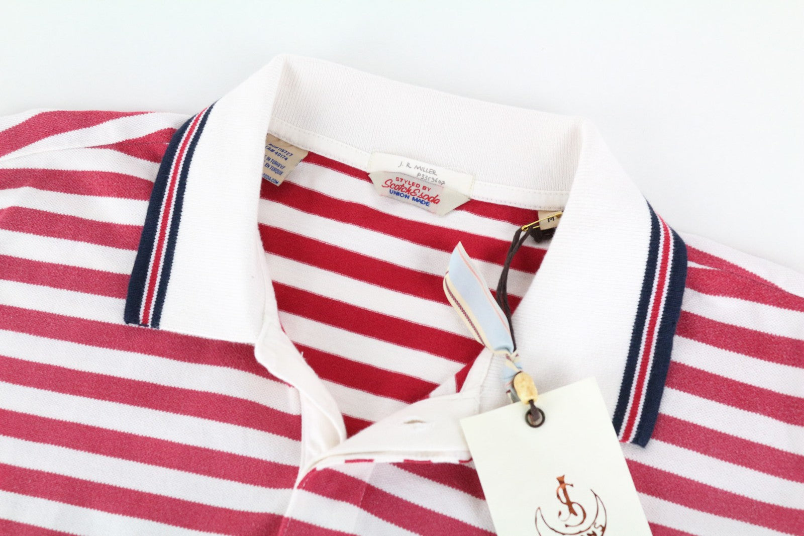 SCOTCH & SODA Men's M Red Polo Collar Striped Patch Pure Cotton Jersey Top