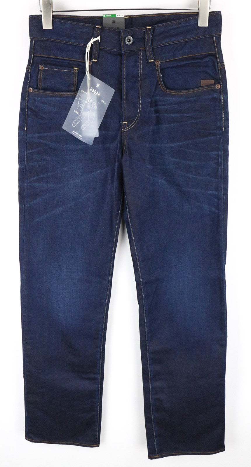 G-STAR Radar vyriški W28/L34 tamsiai mėlyni laisvo kirpimo, netempiami džinsai su sagomis 