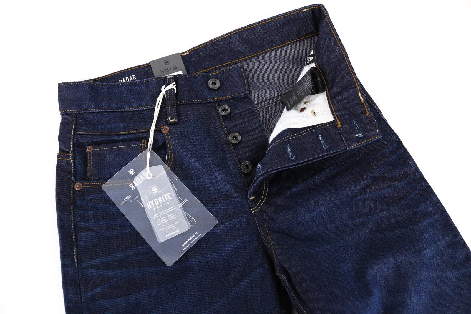 G-STAR Radar vyriški W28/L34 tamsiai mėlyni laisvo kirpimo, netempiami džinsai su sagomis 
