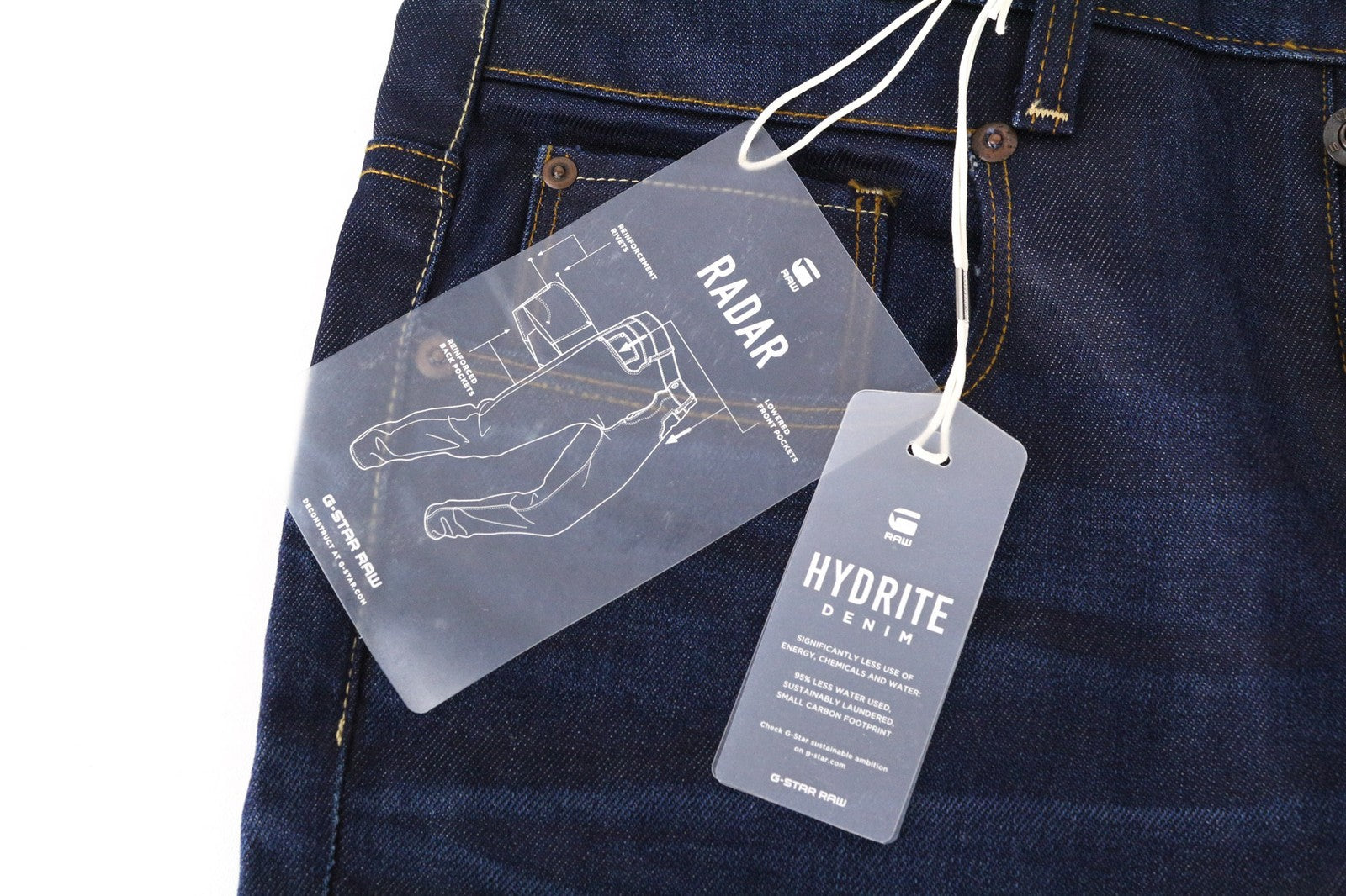 G-STAR Radar vyriški W28/L34 tamsiai mėlyni laisvo kirpimo, netempiami džinsai su sagomis 