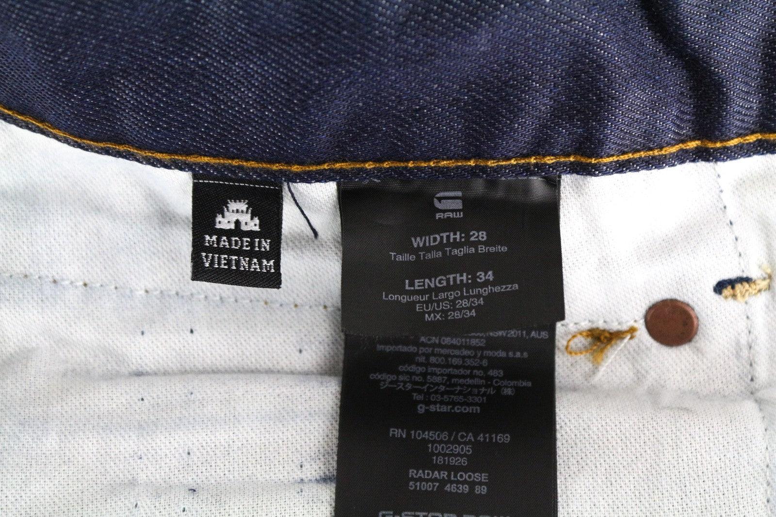 G-STAR Radar vyriški W28/L34 tamsiai mėlyni laisvo kirpimo, netempiami džinsai su sagomis 