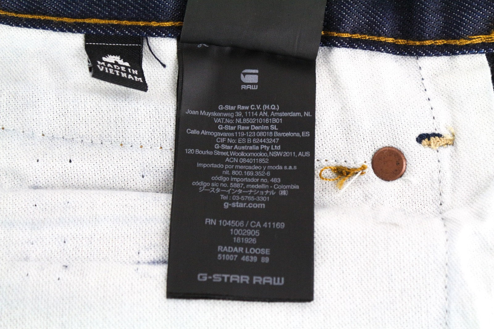 G-STAR Radar vyriški W28/L34 tamsiai mėlyni laisvo kirpimo, netempiami džinsai su sagomis 